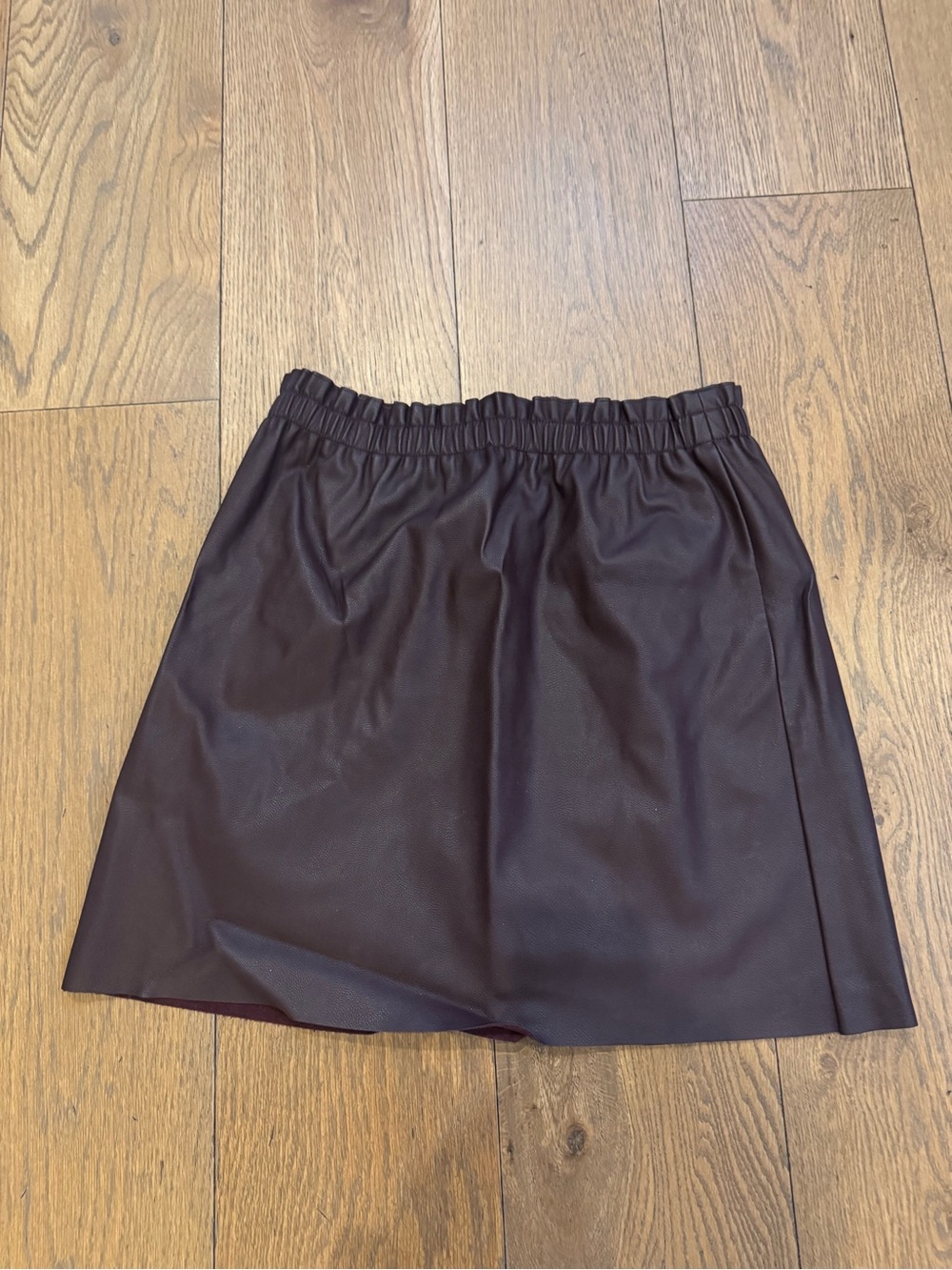 LOFT Dark Brown Faux Leather Elastic-Waist Mini Skirt
